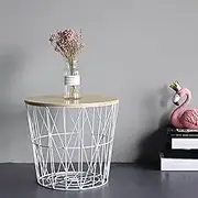 Makamsui Nesting End Table with Storage, Multifunctional Retro Wire Coffee Tables Round Metal Basket Nesting Accent Side Tables for Living Room Bedroom Home Book Toys Blanket Storage Basket White Mid