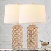23IN Table Lamp Set of 2 Farmhouse Lamps w/Resin Base White Shade Bedroom Bed...