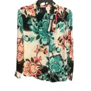 Chicos women's 0 multicolor floral long sleeve button up work blouse NWT