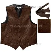 New Men's Vesuvio Napoli Paisley Tuxedo Vest Self-tie Bowtie set party Brown