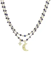 Rachel Reinhardt Gold Over Silver Blue Lapis CZ Celestial Necklace