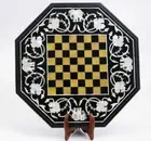 24'' Black Marble Chess Table Top Pietra Dura Inlay Children Game Kids c67