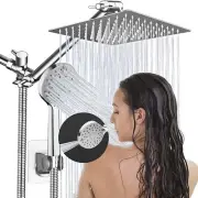8” Rain Square Shower Head with Handheld Spray Combo High Pressure Adjustable US