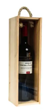 Qty (1) Single Bottle Wood Wine Box Carrier Wood Front Lucite Sliding Lid