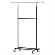 Clothes Rack Double Rod Airer Rail Coat Stand Adjustable Hanger