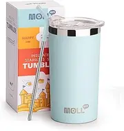 Kids Cup with Lid and Straw-12 oz Stainless Steel Double Wall Vacuum Tumbler-Reusable Metal Mug for Girls (Baby Blue)