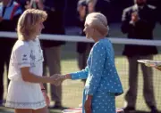 Steffi Graf of Germany shaking hands with the Duchess of Kent aft - Old Photo