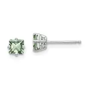 14k White Gold 4mm Square Green Quartz Earrings