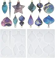 HUAKENER 2 Pcs Christmas Resin Molds, 12 Different Shapes: Light Bulbs, Stars, Hearts, Icicles & More, Xmas Silicone Molds for Epoxy Resin Casting Christmas Tree Pendant Decor