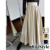 在飛比找momo購物網優惠-【UniStyle】現貨 半身長裙 法式高腰A字百褶裙大裙襬