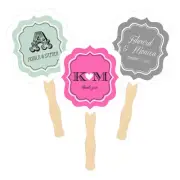 Personalized Paddle Hand Fans Monogram Whimsy Text Wedding Bridal Shower Favors