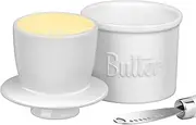 ADIVEE Butter Crock with Spreader, The Original Porcelain French Butter Keeper with Water Line for Counter, AU, Color – White