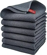 6-Pack 100% Cotton Waffle Weave Kitchen Dish Cloths, Ultra Soft and Absorbent Dish Towels, Reusable Absorbent Cleaning Cloths, Quick Drying Dish Rags, 12x12 Inches, Dark Grey