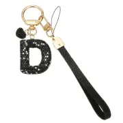 Bling Initial Letter Keychain Key Wristlet for Bag Car Accessories, Black-D