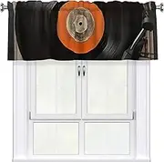 LHBWCVN Vintage Vinyl Record Valances for Windows, Rod Pocket Window Treatment Drapes Farmhouse Kitchen Curtains Short Blackout Window Curtains for Living Room Bedroom Decor 54x18 Inch