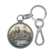 Dublin Ireland Skyline Round Acrylic Keyring Tag, Baggage Tag, Zipper Charm