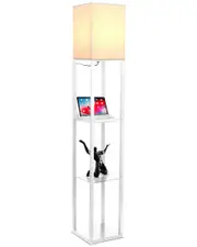 BRIGHTECH Maxwell White LED Shelf Floor Lamp With USB Port