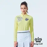 【KING GOLF】網路獨家-女款愛心點點印花立體貼鑽長袖立領拉鍊長袖POLO衫/高爾夫球衫(黃色)