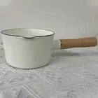 Enamel Milk Pan Multifunctional with Wood Handle Diameter 12cm Saucepan Stovetop