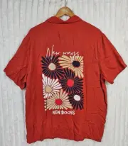 Denim & Flower Ricky Singh Viscose Orange New Ways New Doors Button Down XL NWT