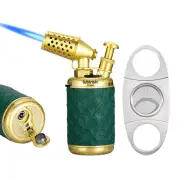 Lubinski Torch Cigar Lighter With Punch Jet Flame Windproof Silver Cigar Cutter