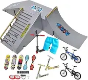 Finger Skateboard Park Kit - 13 Piece Set, Skate Ramp, Mini Scooter Models, Training Fingerboards | Includes 2 Bikes, 3 Skateboards, Fun Props for Skill Practice, Miniature Park Setup Home Learning