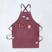 Chef Aprons for Men and Women with Big Pockets, Cotton Canvas Cross Back Heavy Duty Adjustable Size M to XXL (Dark Red)