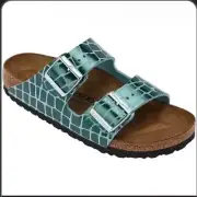 Birkenstock Arizona Women’s NIB Gator Gleam Two-Strap OCEAN BREEZE Sandal Sz 38
