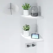 HAO Floating Corner Shelf Invisible Wall 17 Inch with Wire Cable Hole White