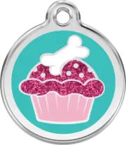 Red Dingo Cupcake Glitter Aqua Tag - Lifetime Guarantee - Cat, Dog, Pet ID Tag E