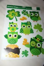St Patrick's Day Window Clings GREEN OWLS