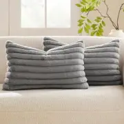 Faux Fur Plush Decorative Throw Pillow Covers 20" x 12" (Pack of 2) Light Grey