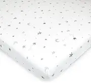 TL Care Printed 100% Natural Cotton Jersey Knit 18 x 36 Cradle/Bassinet Sheet - Fitted, Gray Stars and Moons, Soft Breathable, for Boys and Girls