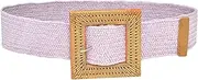[Generic] Gears Belt Women Summer Casual Elastic Woven Belt Stretch Belt With Wooden Buckle Men Jean Belts Leather