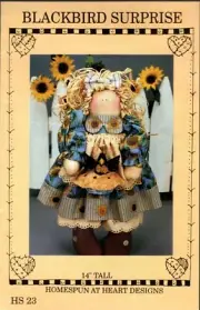 Blackbird Surprise Primitive 14" Doll Craft Pattern by Homespun at Heart HS23
