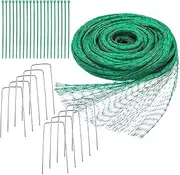 Green Garden Netting, 4M X 10M Anti Bird Protection Net Reusable Pond Anti Bird Net Grass Seed Pea Netting with 20 pcs Nylon Cable Ties and 10 pcs U-Shaped Pegs for Fruit Tree Plants Garden Protection