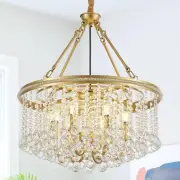 brfaixla Gold Crystal Chandelier 6-Light Modern 21.6'' Round Pendant Chandeli...