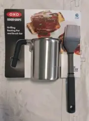 OXO Good Grips Stainless Steel Grilling Basting Pot & Brush Set BBQ Sauce Warmer