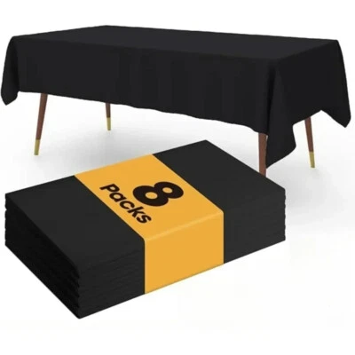 8 PCS Disposable Black White Table Cloth Retangle Table 54"x108" Decorative Plas