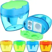 Tenceur 4 Pcs Back to School 3 Hole Pencil Sharpener Manual Handheld Sharpener with Lid Compact Colored Pencil Sharpener Plastic Crayon Sharpener for School Home Office, Orange, Yellow, Blue, Green