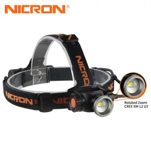 Nicron LED 頭燈 H30F 9W 超高亮度聚焦 LED 可變焦可充電手電筒便攜式防水 IPX8 900LM 頭