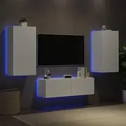 TV Entertainment Center 3 Piece TV Wall Cabinets with LED Lights White