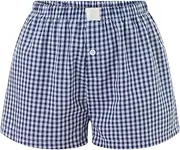 [Kosusanill] Women Pajamas Shorts Micro Boxer Shorts Y2K Cute Gingham Sleep Lounge Shorts Checkered Plaid Button Pj Mini Shorts