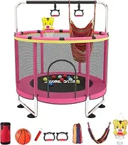 Trampoline for Kids, Adjustable Baby Toddler Trampoline with Basketball Hoop, 440lbs Indoor Outdoor Toddler Trampoline with Enclosure