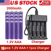 AA AAA Rechargeable Batteries with AA/AAA Battery +Charger For Ligth LOT US