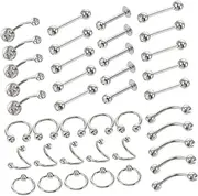 [LALADEFIEE] 40pcs Stainless Steel Lip Studs & Ear Studs Jewelry Set Decorative Piercing Adornments for Lips Nose & Ears for Body Piercing Enthusiasts, 2.4X0.5X0.5CM, Stainless Steel, stainless steel