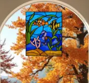 Under the Sea Blue Stained Glass Hanging Window Panel Suncatcher 11x14in