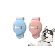 2Pcs Waterproof Apple Airtag Dog Collar Holder Anti-Lost Silicone Tracker Protective Case Cover-Blue And Pink