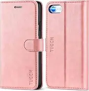 TUCCH Case for iPhone SE 2022, iPhone 8/7/SE 2020 Wallet Case, PU Leather Flip Folio Wallet Case with Card Slot, Stand Magnetic TPU Shockproof Inner Case Compatible with iPhone 7/8/SE2/SE3, Rose Gold