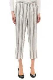 NEW BRUNELLO CUCINELLI Silk Cropped Chino Pants 42 6 Beige White Striped Sequin